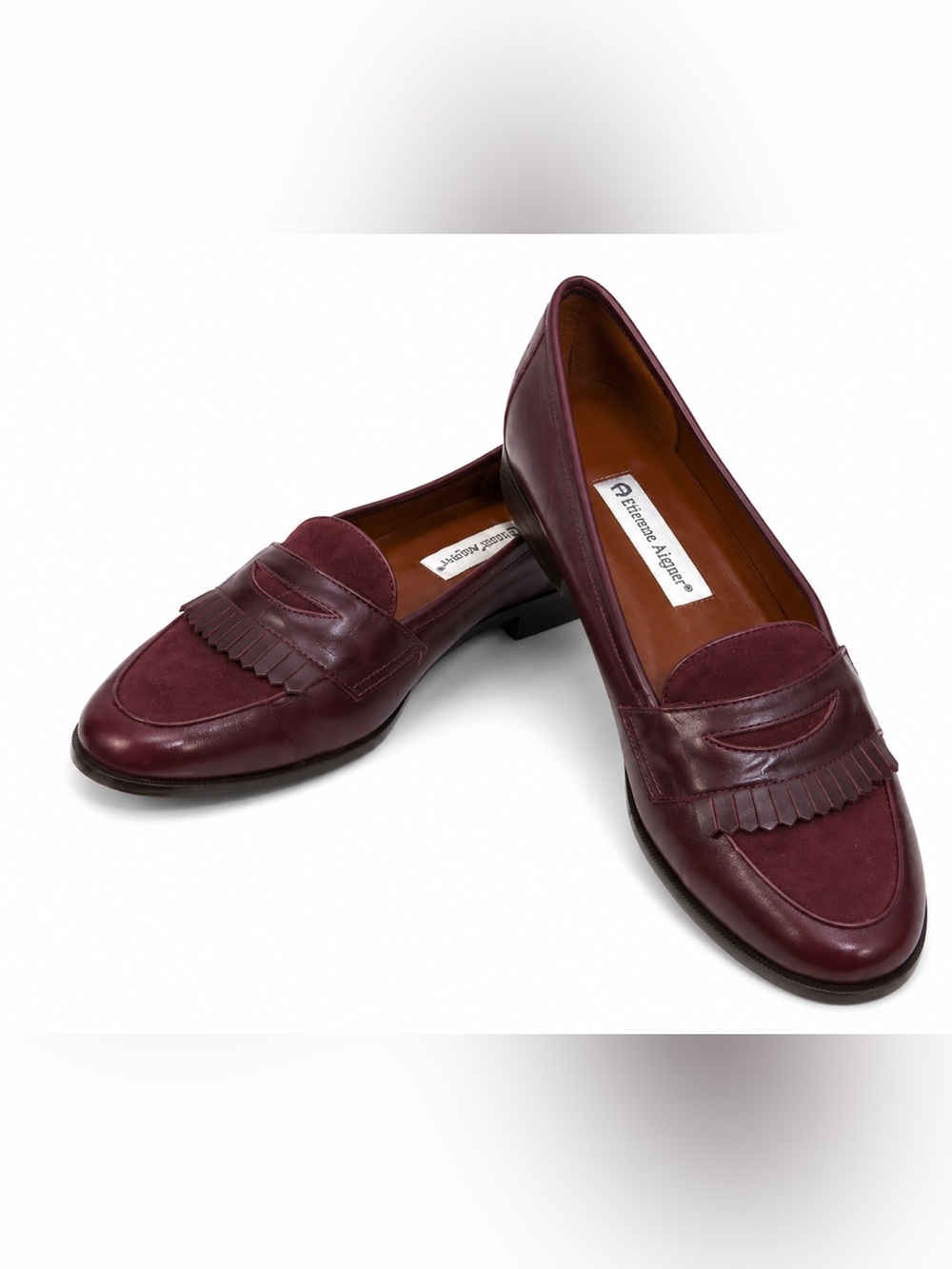 Etienne Aigner Buckingham Burgundy Leather Kiltie Loafers Women’s 9M Classic